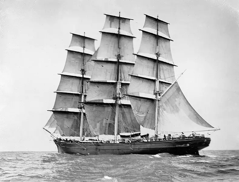 The clipper Cutty Sark in full sails.