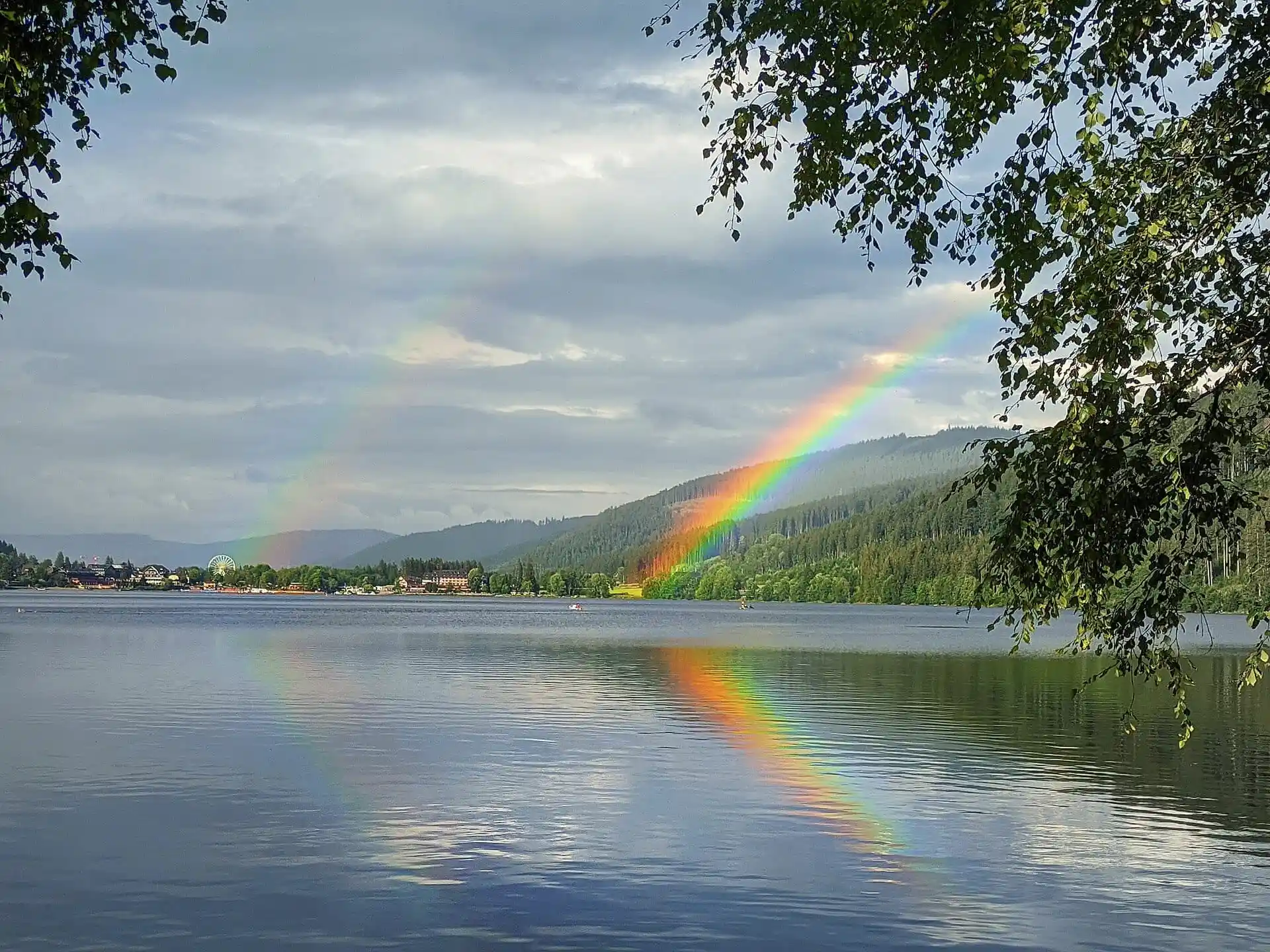 Double rainbow over Titisee Lake seen from Campingplatz Weiherhof