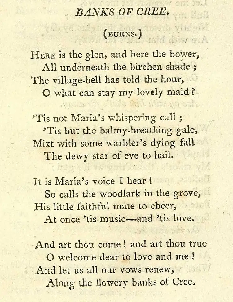 The Flowery Banks Of Cree printed copy of the song