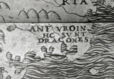 The Hunt–Lenox Globe, cropped to show 'Hic Sunt Dracones' text