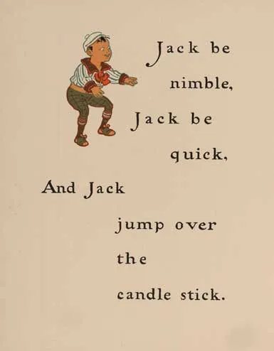 illustration for Jack Be Nimble, from a 1901 edition of Mother Goose