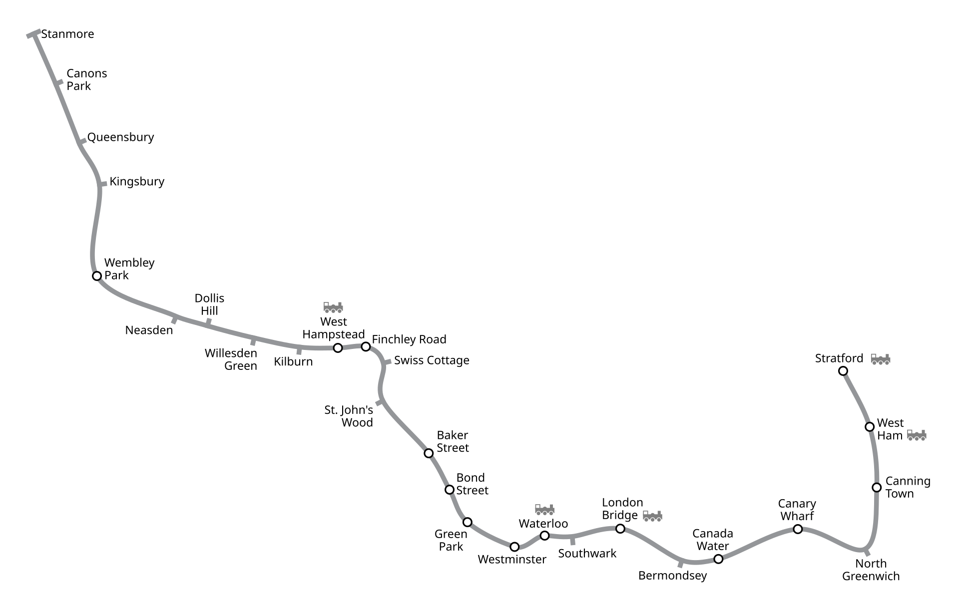 The Jubilee Line, generated as part of the London Underground geographic maps