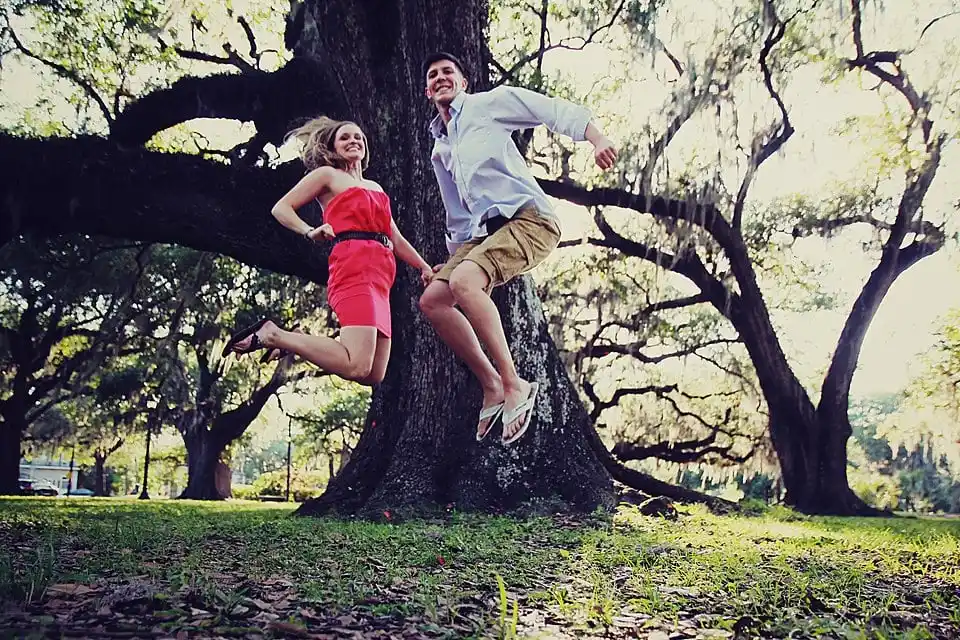Couple jumps, City Park, New Orleans, 2012