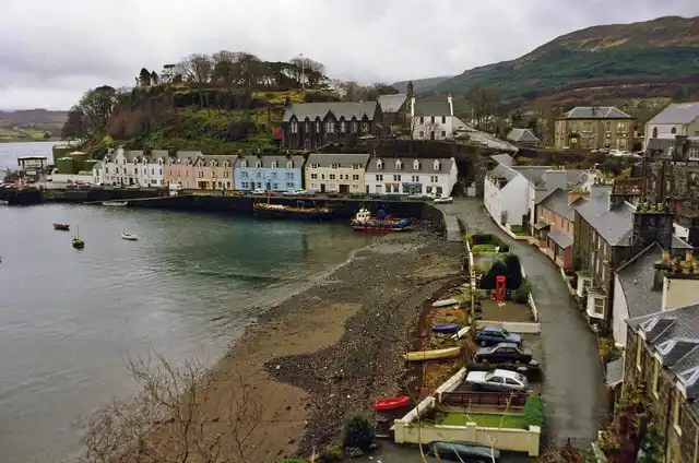 Harbour, Portree. View from the elevated A855 leaving the village for Staffin.
