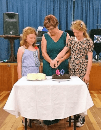 Lesley, 'The Knit-Wit', and her granddaughters, Holly and Roslyn, 2018