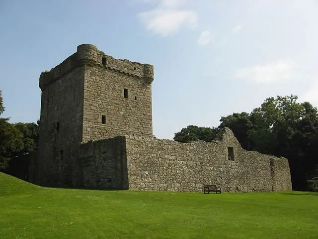Lochleven Castle, Kinross, Scotland. Exterior view of the west wall and keep.