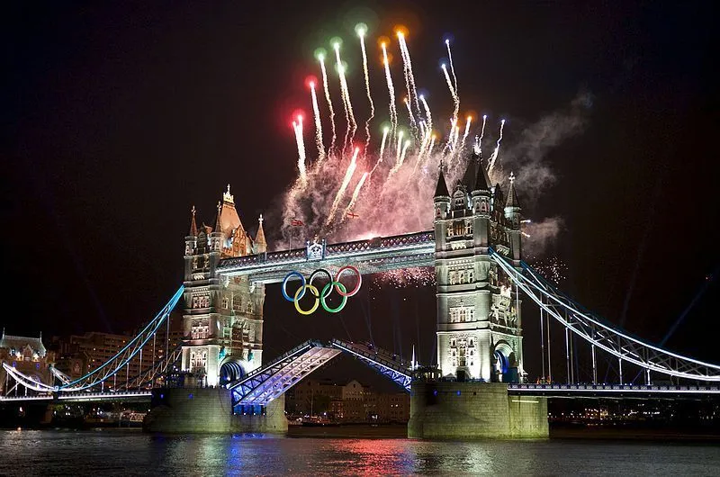 London Celebration - Fireworks over Tower Bridge at the opening ceremony for the 2012 Summer Olympics