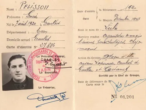 Partisan Lucien Pélissou Identity Document