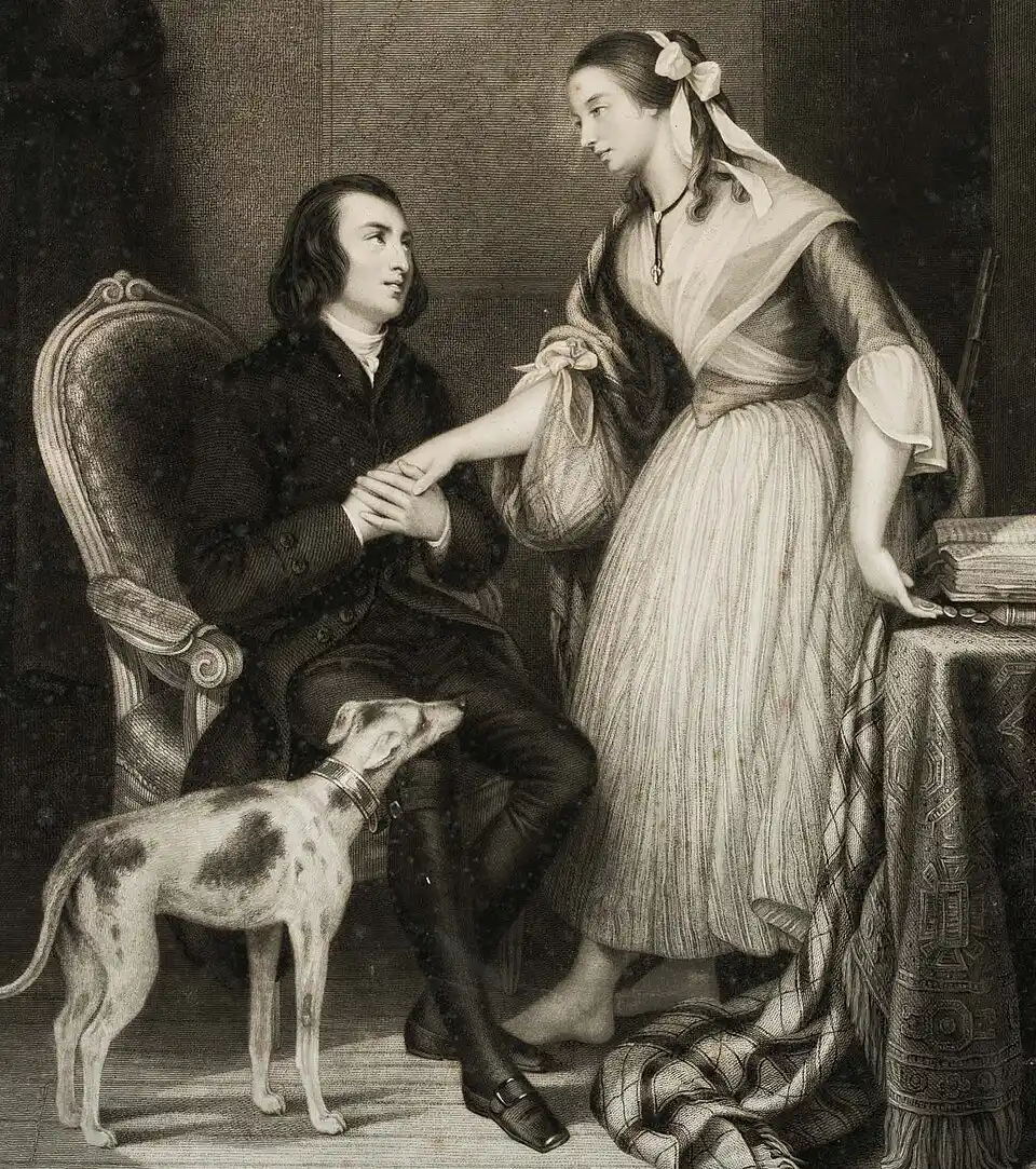 Jeanie Deans and Reuben Butler Aquatinta etching on paper, 1841